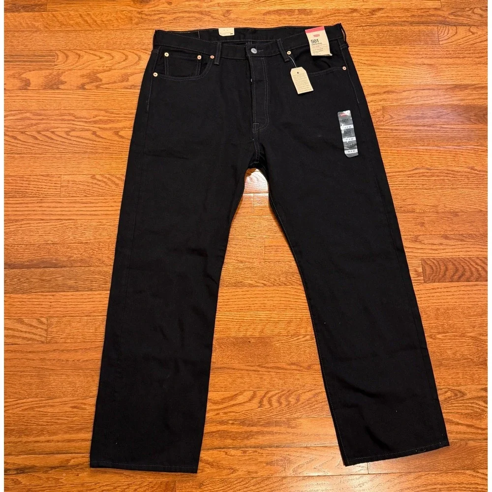 New Levi's 501 Jeans Mens 38x30 Black Button Fly Straight Leg Denim Western